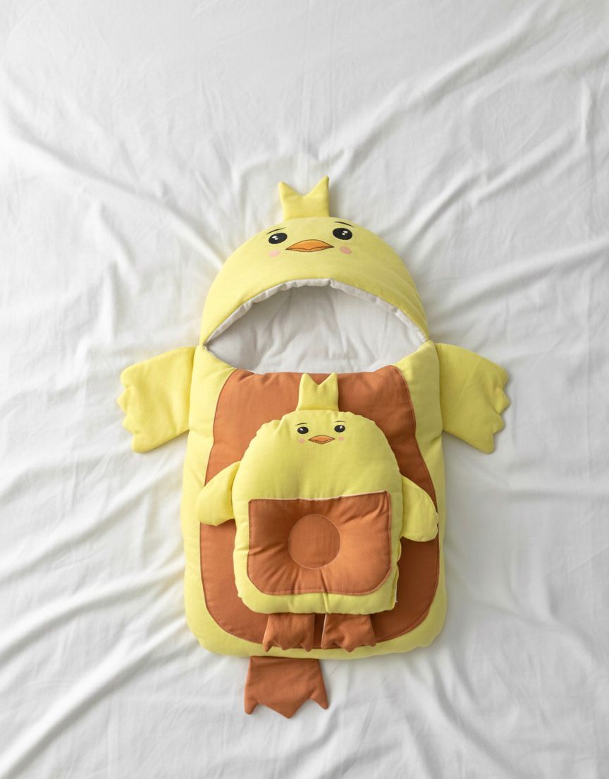 Premium 2-Piece "Yellow Chick" Newborn Sleep Nest & Anti-Flat Head Pillow Set – Ultra-Soft Cotton Collection