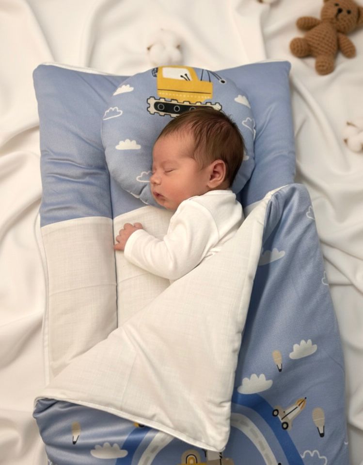 Ultimate 2-Piece Newborn Sleep Nest & Head-Support Pillow Set – Premium Cotton Comfort Collection